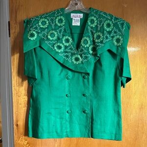 Green Embroidered Women's Top